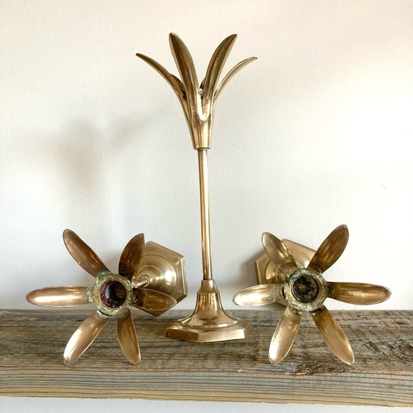 MCM brass candlestick set of 3 - Picture 4 of 4